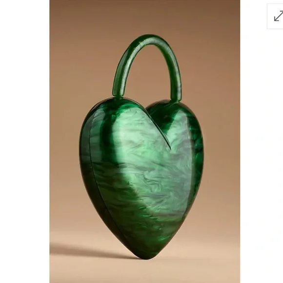 Anthropologie Green Heart Shaped Clutch Acrylic Hard Shell - Picture 2 of 10
